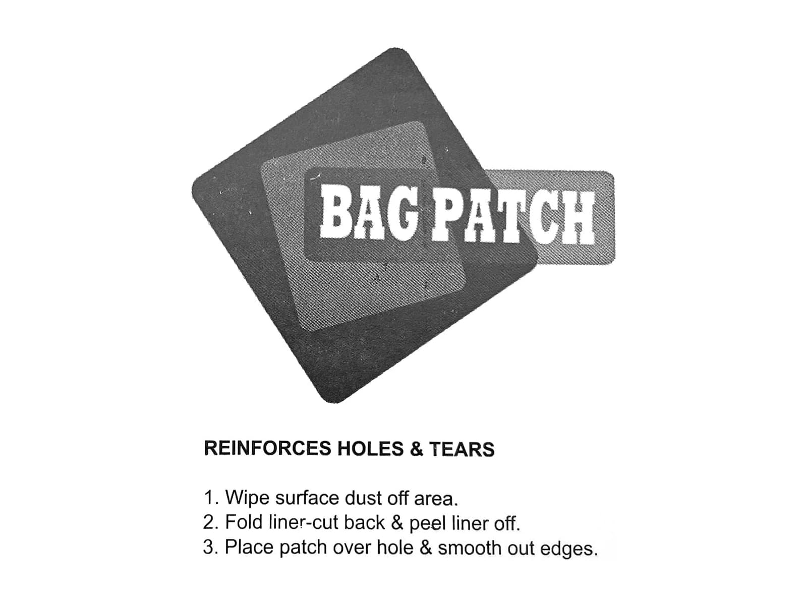 Bag Patch product card: the Bag Patch logo above three-step application instructions